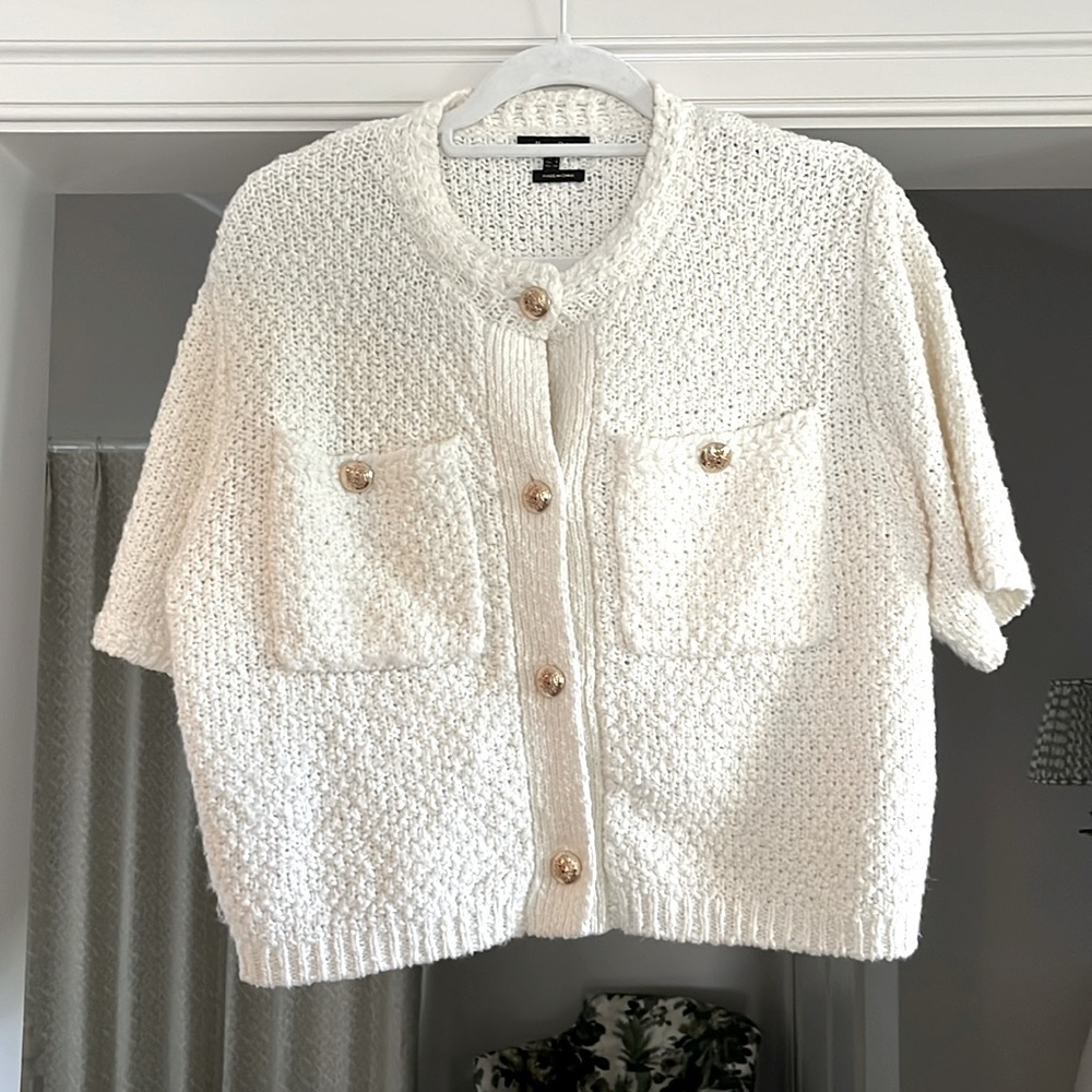 Massimo Dutti button down oversized crop button down sweater